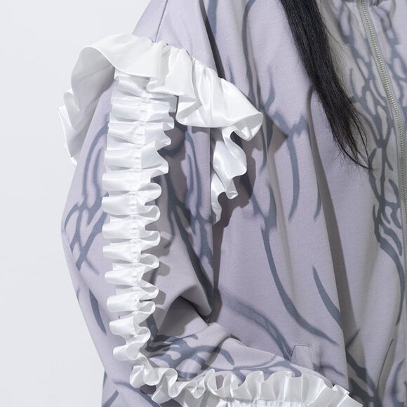 ACDC RAG - Nightmare Studded Bunny Ruffle Grey Oversized Jacket - Picture 7 of 11